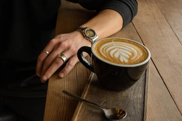 Tasse Kaffee Mit Latte Art Café — Stockfoto