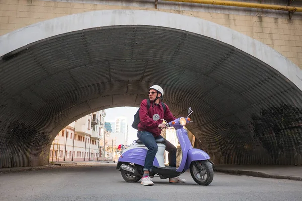 Young Stylish Male Colorful Motor Scooter — Stock Photo, Image