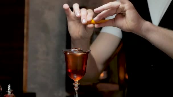 Close Bartenders Trabalho Luz Escura — Vídeo de Stock