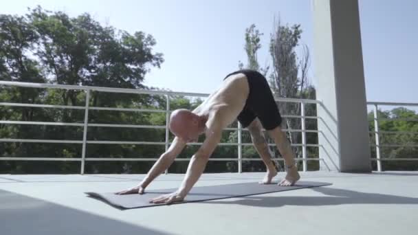 Junge Männer Mit Tätowierungen Machen Yoga Übungen Freien Auf Dem — Stockvideo