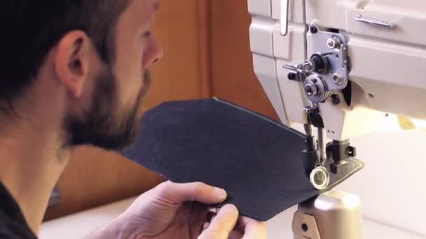 Portrait Shoemaker Tailor Work Processes Studio — Stock Video