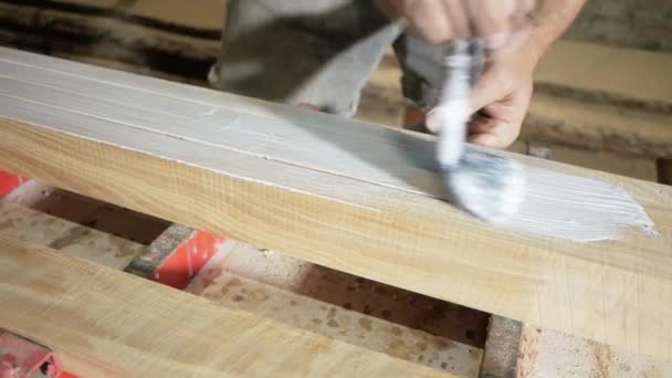 Řemesla Pracující Přírodním Dřevem Dřevěný Nábytek Výrobní Proces — Stock video