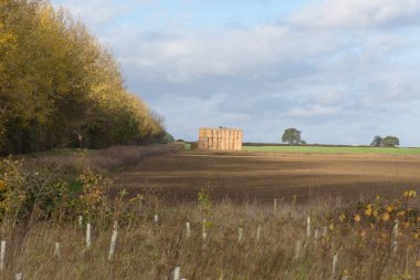 Bir alan yuvarlak balya saman yığını