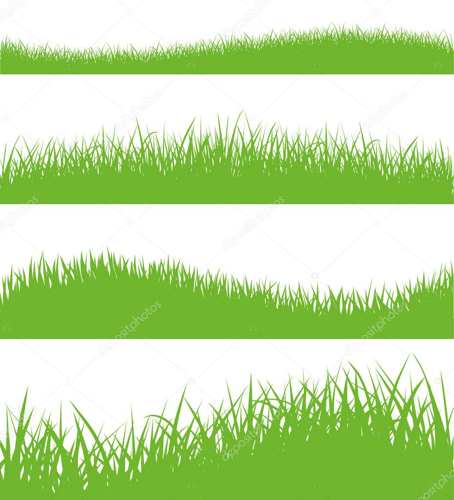 Vector set of green grass silhouettes - stock vector.