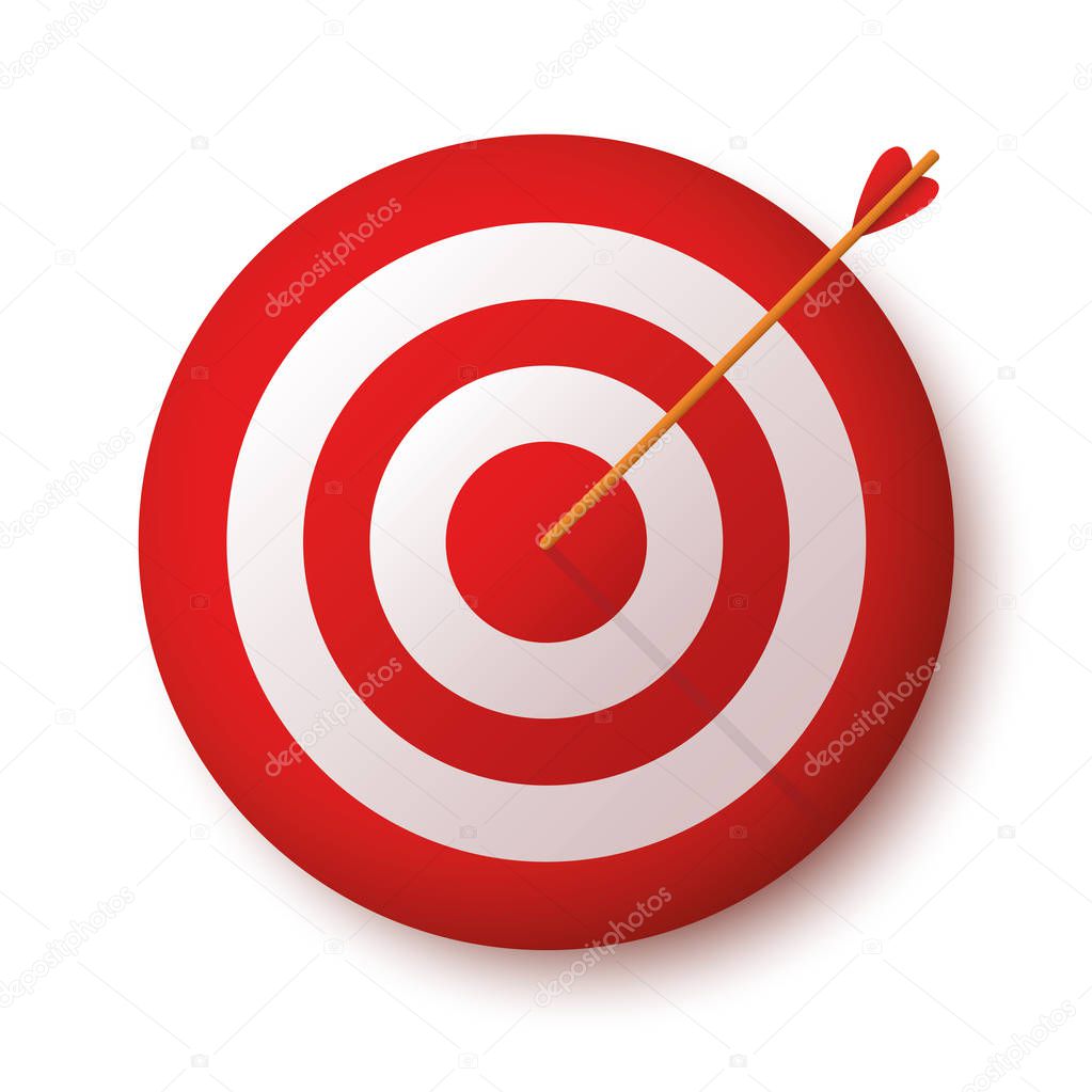 Target with arrow, standing on a tripod. Vector image of the arrow is exactly on the target - stock vector.