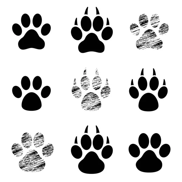 Conjunto Preto Paw Print Vetor Estoque —  Vetores de Stock