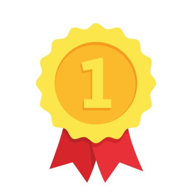 Altın madalya birincilik için. Beyaz arka plan üzerinde izole kazanan ödül. Düz stil - hisse senedi vektör.