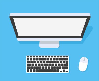 Üst çalışma masası. Bilgisayar klavye ve fare. Düz stil - hisse senedi vektör.