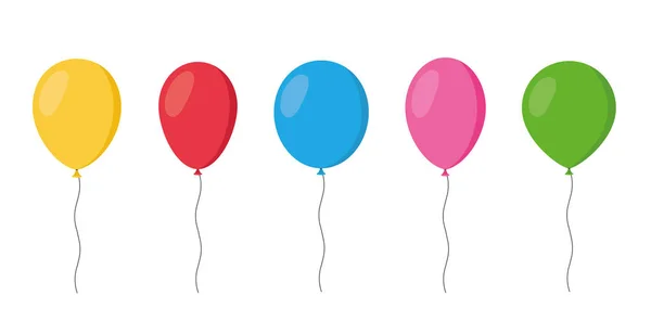 Balloons Cartoon Flat Style Isolated Set White Background Stock Vector — Stock Vector