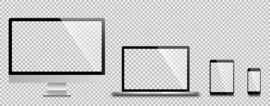 Gerçekçi monitör seti, dizüstü bilgisayar, tablet, akıllı telefon - Stock Vektör illüstrasyonu