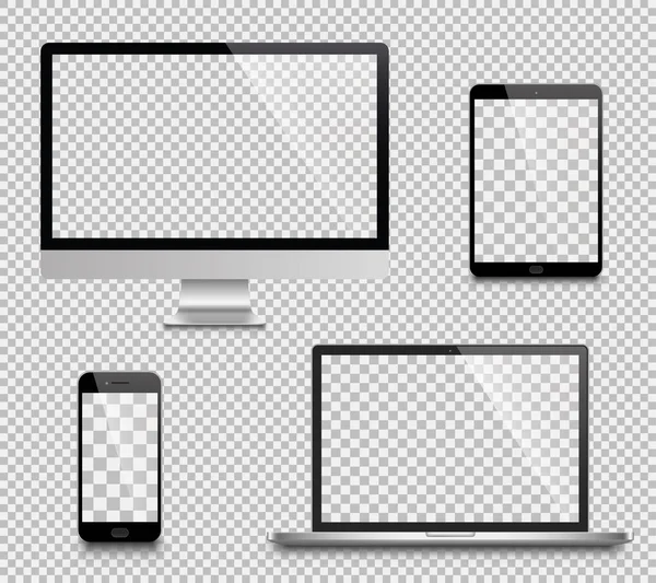 Реалістичний Набір Монітора Ноутбука Планшета Смартфона Стокова Векторна Ілюстрація — стоковий вектор