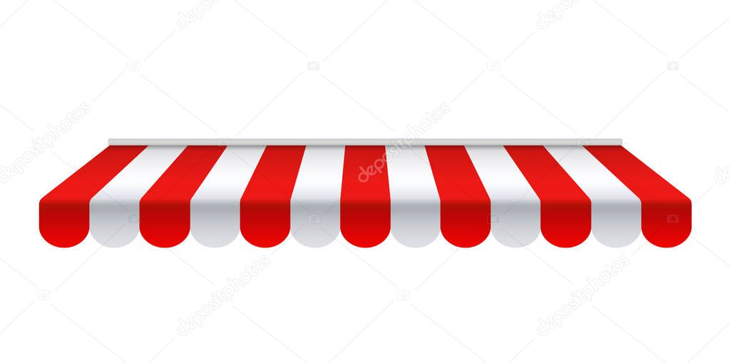 Outdoor awnings. Red and white sunshade - stock vector.