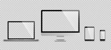 Mükemmel gerçekçi ayarlamak monitör, dizüstü bilgisayar, tablet, smartphone - hisse senedi vektör.