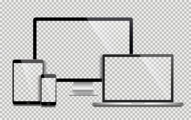 Mükemmel gerçekçi ayarlamak monitör, dizüstü bilgisayar, tablet, smartphone - hisse senedi vektör.