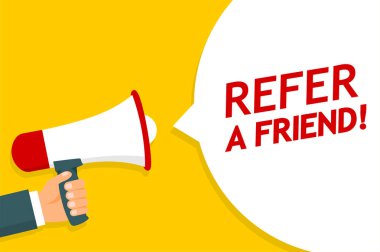 Megafon tutan el. Duyuru. Bir arkadaşıma tavsiye! -hisse senedi vektör.