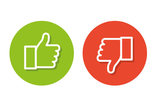 Пальцы вверх и вниз. Плоский стиль - вектор запаса.