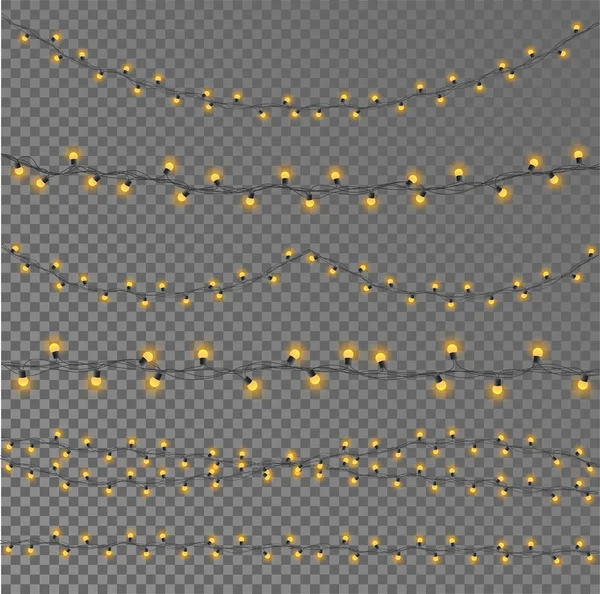 Set Girlanden Farbe Gelb Weihnachtsbeleuchtung Isoliert Auf Transparentem Hintergrund Set — Stockvektor