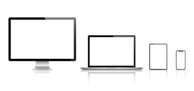 Gerçekçi dizi monitör, dizüstü bilgisayar, tablet, smartphone - hisse senedi vektör.