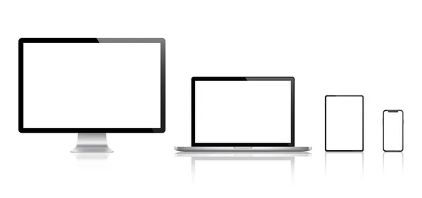 Realistisk Uppsättning Bildskärm Bärbar Dator Surfplatta Smartphone Lager Vektor — Stock vektor