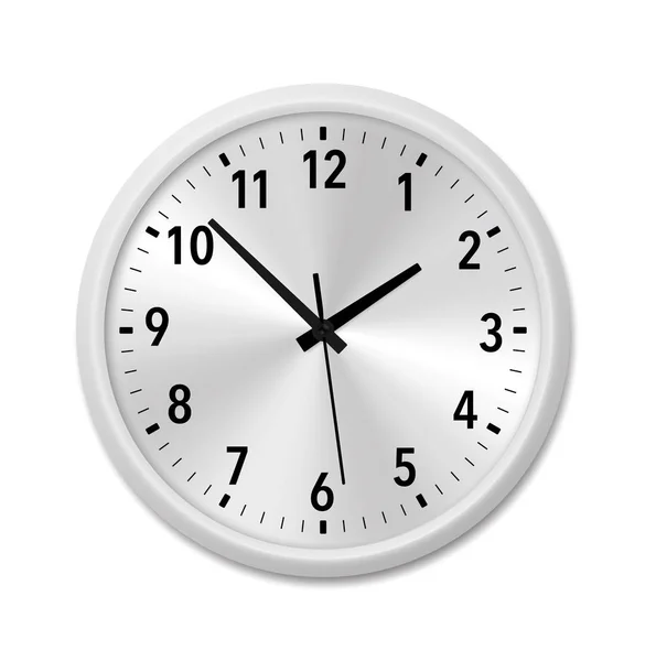 Relógio Parede Quartzo Moderno Branco Realista Isolado Sobre Fundo Branco — Vetor de Stock
