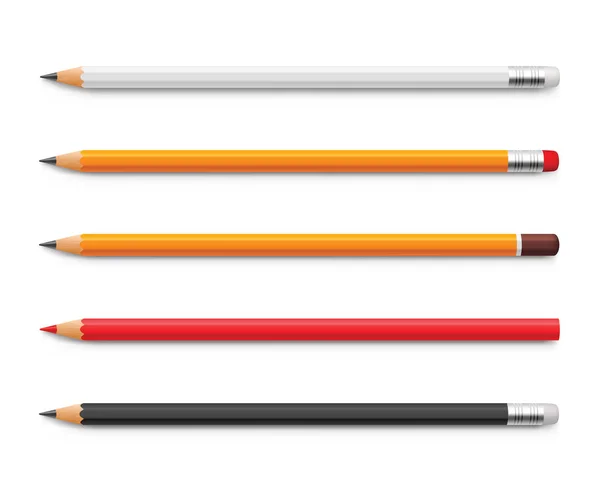 Set Yellow Pencils Red Black Sharpened Rubber — Stock Vector