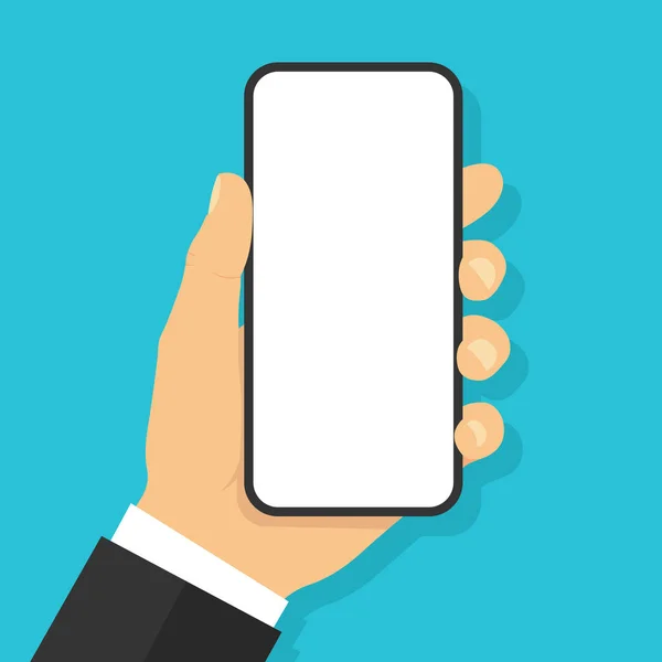 Mano sosteniendo smartphone. Estilo plano - vector de stock . — Vector de stock