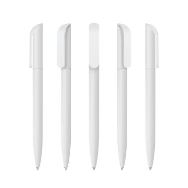 Beyaz gerçekçi kalem seti. Şirket kimliği, marka vektör kümesi