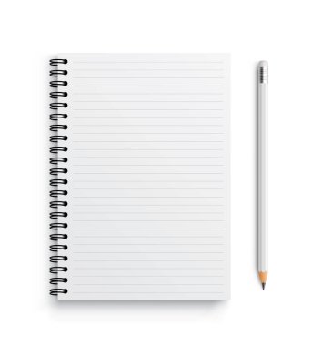 Gerçekçi vektör Notebook ve beyaz pancil. Ön görünüm. -hisse senedi 