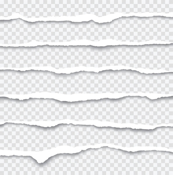Realistic set torn paper edges with shadow on transparent backgr