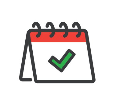 Bir onay işareti ile masa takvimi simgesi. Düz stil - stok vektörü.