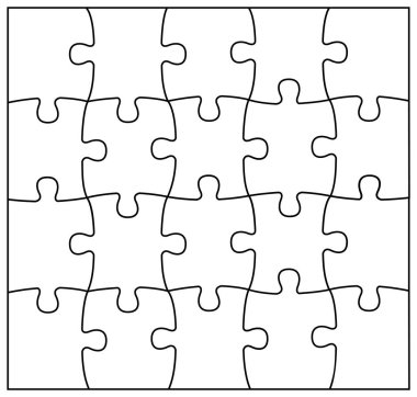 Siyah beyaz bulmaca parçaları kümesi. Yapboz ızgara bulmaca 20 piec