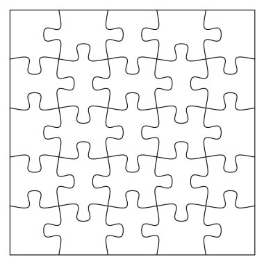 Siyah beyaz bulmaca parçaları kümesi. Yapboz ızgara bulmaca 25 piec