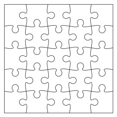 Siyah beyaz bulmaca parçaları kümesi. Yapboz ızgara bulmaca 25 piec