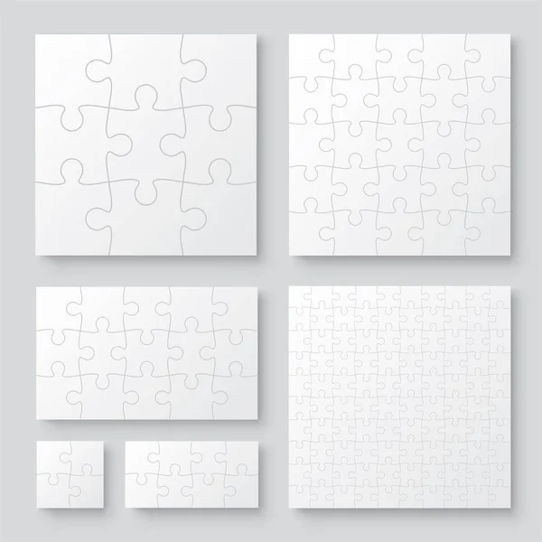 Ensemble de pièces de puzzle noir et blanc. A différentes tailles à savoir — Image vectorielle