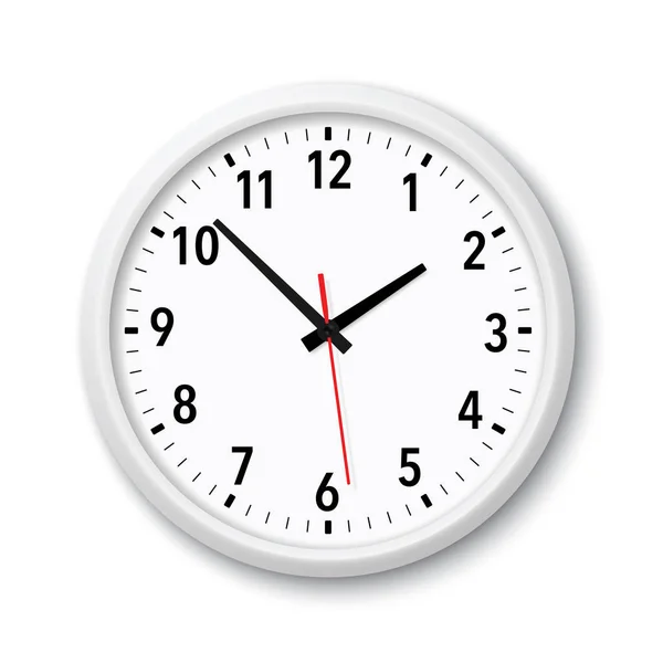 Realistic white modern quartz wall clock - stock vector. — Stock Vector