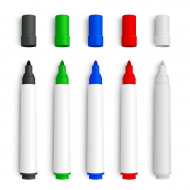 Gerçekçi 3d marker kalem seti, kırmızı, yeşil, sarı, siyah ve w