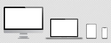Monitör, dizüstü bilgisayar, tablet, smartphone - hisse senedi Vec gerçekçi kümesi