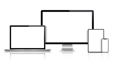 Monitör, dizüstü bilgisayar, tablet, smartphone - hisse senedi Vec gerçekçi kümesi