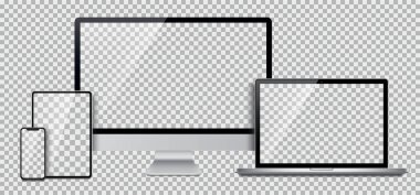 Monitör, dizüstü bilgisayar, tablet, smartphone - hisse senedi Vec gerçekçi kümesi