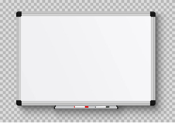 Realistic office Whiteboard. Empty whiteboard with marker pens -