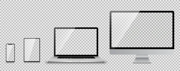 Conjunto realista de monitor, portátil, tableta, smartphone - Stock Vec — Vector de stock