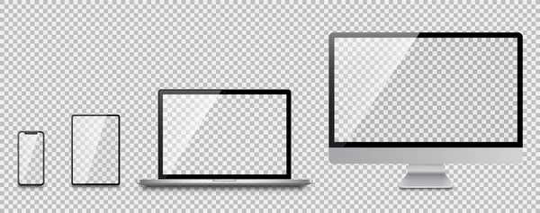 Conjunto realista de monitor, portátil, tableta, smartphone - Stock Vec — Vector de stock