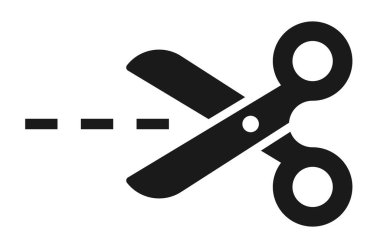 Kesik çizgili makas simgesi. Makas kesme özeti. İzole edilmiş beyaz arkaplandaki işaretleri buradan kes - stok vektörü.