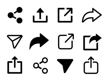Paylaşım simgesi seti. Web düğmelerini paylaş. Bağlantı, oku paylaş, arkadaşa gönder, sosyal medya, dağıt, düğme, web sitesi - stok vektörü.
