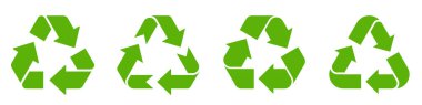 Sembol simgesi setini geri dönüştür. Yeşil geri dönüşüm işareti, ekoloji, geri dönüşüm, eko, doğa koruma, biyolojik çözünürlük - stok vektörü.