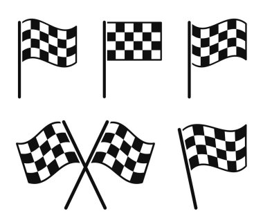 Damalı yarış bayrağı simgesi seti. Yarış bayrağı, bitiş çizgisini geçme, başlama, araba yarışı, spor, otomotiv - hisse senedi vektörü.