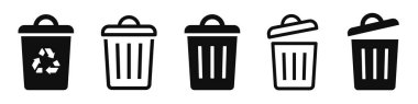 Çöp kutusu simgesi seti. Çöp kutusu, çöp, çöp, geri dönüşüm, sepet, çöp, çöp, konteynır - stok vektörü.