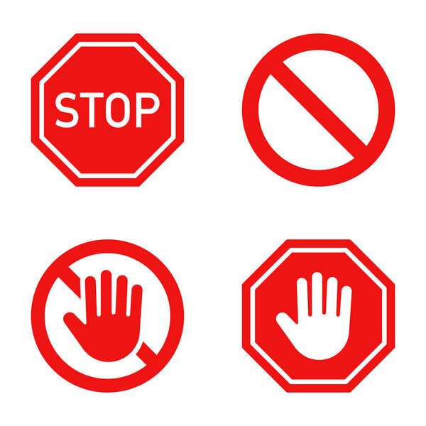 Знак красного цвета. Подпишите рукой и остановите знак. Предупреждающий знак, внимание, запрет, опасность, тревога, дорожный знак - вектор запаса.