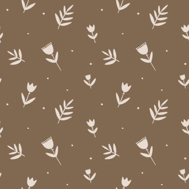 Sonbahar ülkesi küçük çiçeksiz desen, yapraklar ve çiçekler romantik pastel kahverengi renkler, kumaş tasarımı, seramik fikirler. 