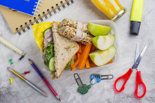 Lunch box and school supplies